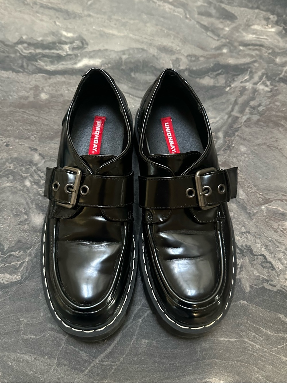 UNIONBAY Black Patent Buckle Slip-On Loafers